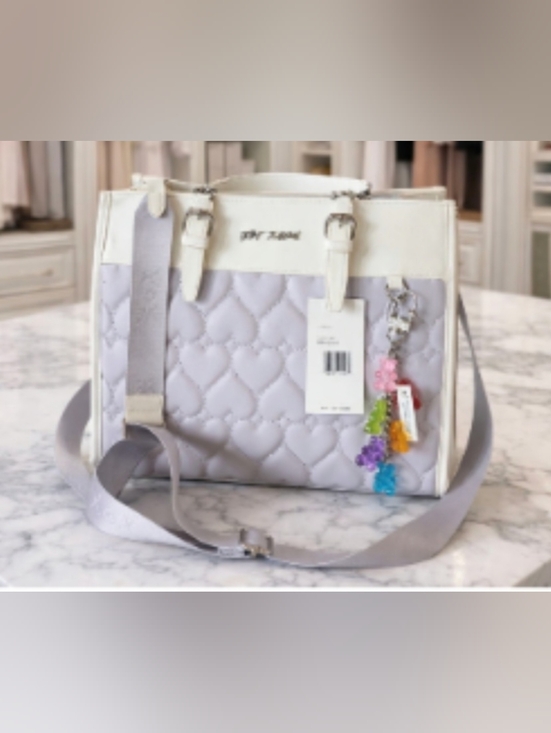 Betsey Johnson Handbags - Betsey Johnson Quilted Heart Tote Lavender And Cream With Gummy Bears Charm